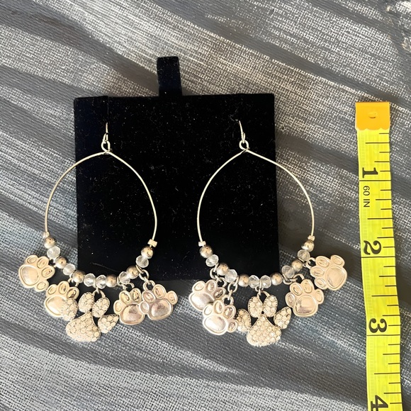Silver Tone Dangling Earrings with Puppy Paws Charms; New!! - Picture 2 of 3